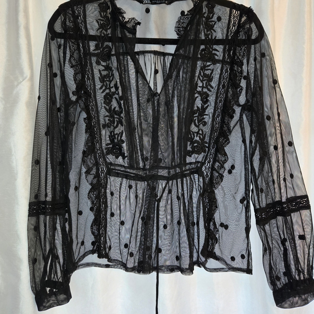 Zara Black Lace Mesh Top